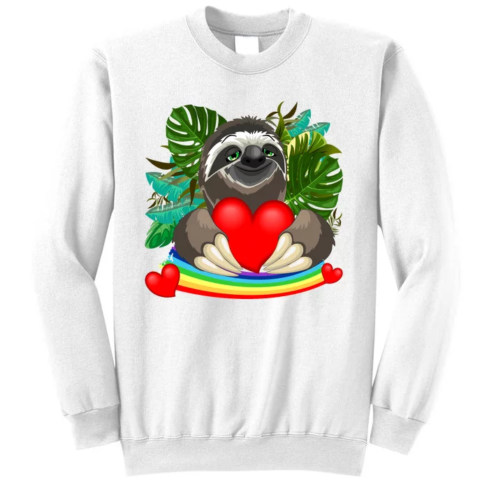 Happy Valentines Day Cute Sloth With Rainbow And Heart Sweatshirt