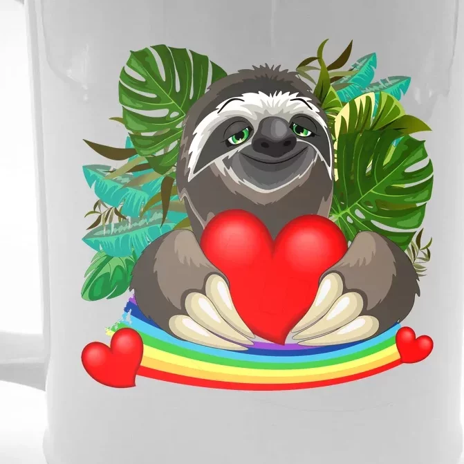 Happy Valentines Day Cute Sloth With Rainbow And Heart Front & Back Beer Stein