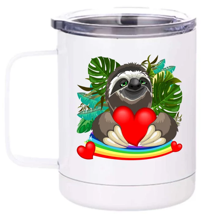 Happy Valentines Day Cute Sloth With Rainbow And Heart Front & Back 12oz Stainless Steel Tumbler Cup