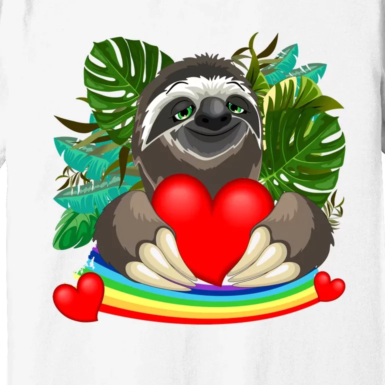 Happy Valentines Day Cute Sloth With Rainbow And Heart Premium T-Shirt