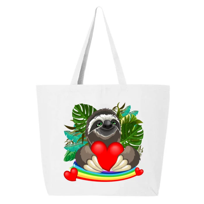 Happy Valentines Day Cute Sloth With Rainbow And Heart 25L Jumbo Tote