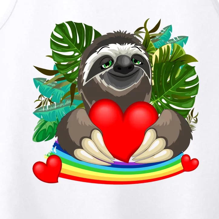 Happy Valentines Day Cute Sloth With Rainbow And Heart Performance Tank