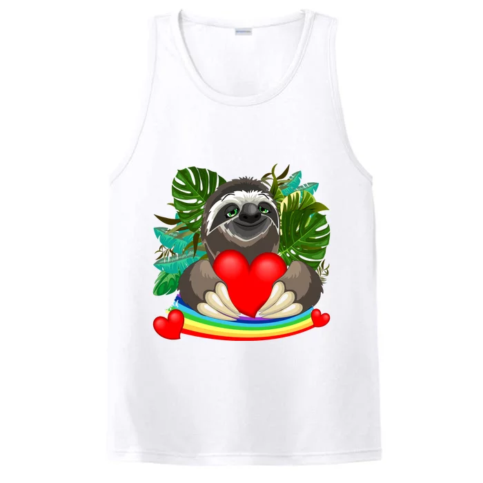 Happy Valentines Day Cute Sloth With Rainbow And Heart Performance Tank