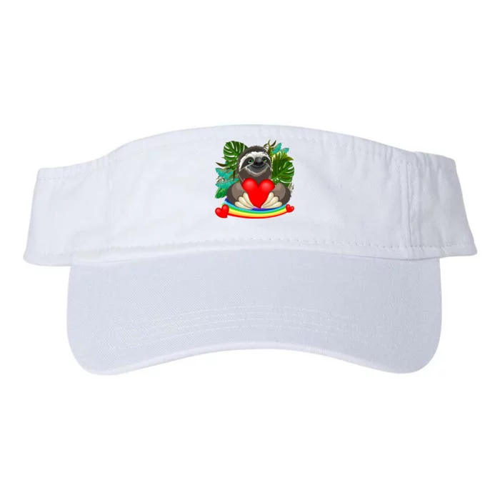 Happy Valentines Day Cute Sloth With Rainbow And Heart Valucap Bio-Washed Visor