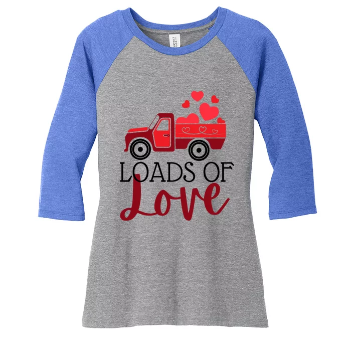 Happy Valentines Day Farm Truck Loads Of Love Gift Women's Tri-Blend 3/4-Sleeve Raglan Shirt