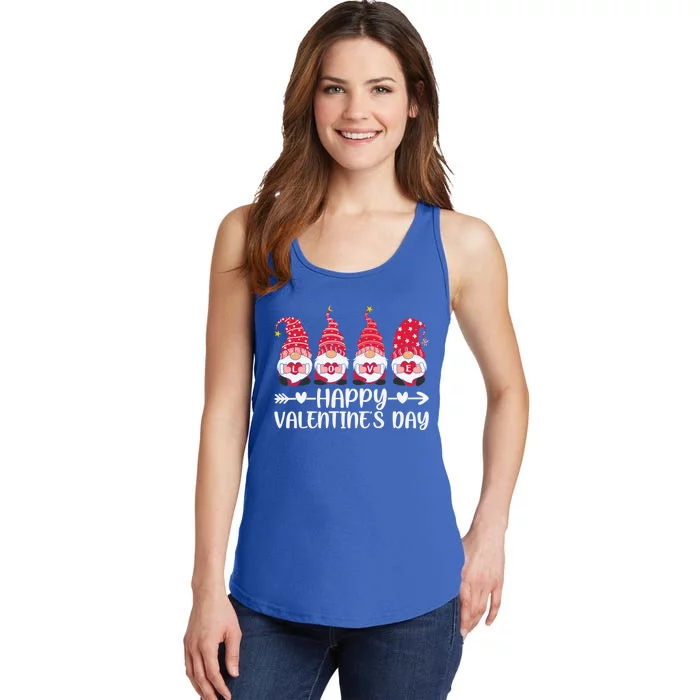 Happy Valentines Day Four Gnomes Holding Heart Love Gift Ladies Essential Tank