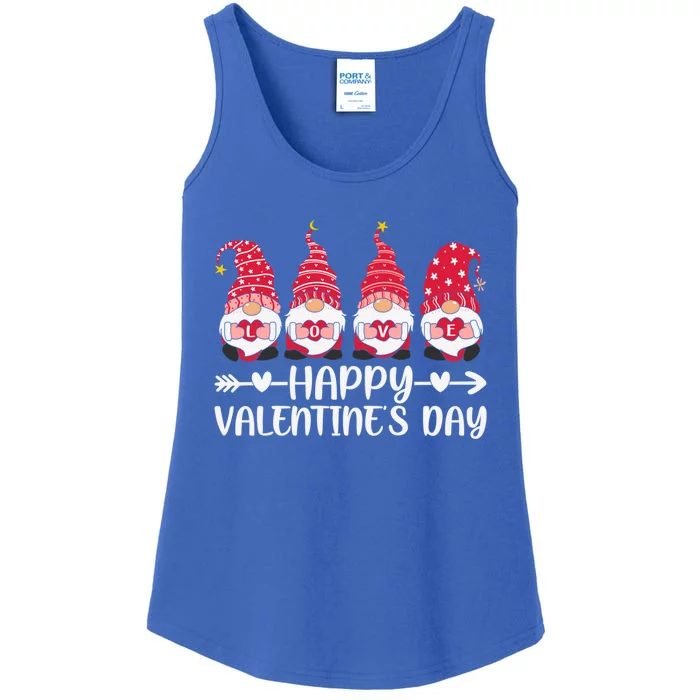 Happy Valentines Day Four Gnomes Holding Heart Love Gift Ladies Essential Tank