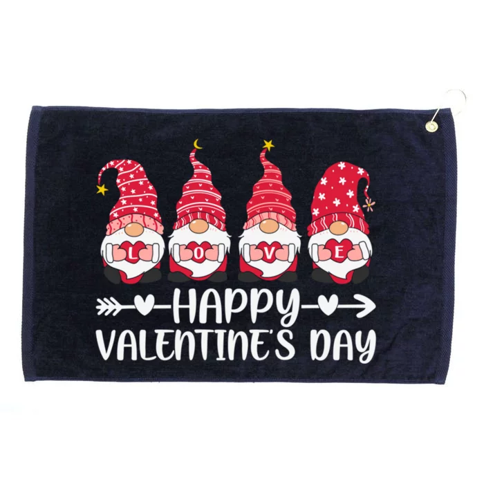 Happy Valentines Day Four Gnomes Holding Heart Love Gift Grommeted Golf Towel