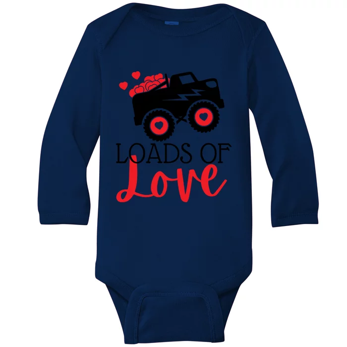 Happy Valentines Day Monster Truck Loads Of Love Funny Gift Baby Long Sleeve Bodysuit