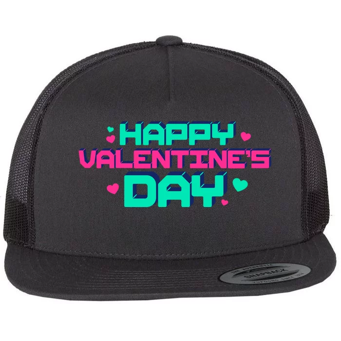 Happy Valentines Day Retro Neon Gift Flat Bill Trucker Hat