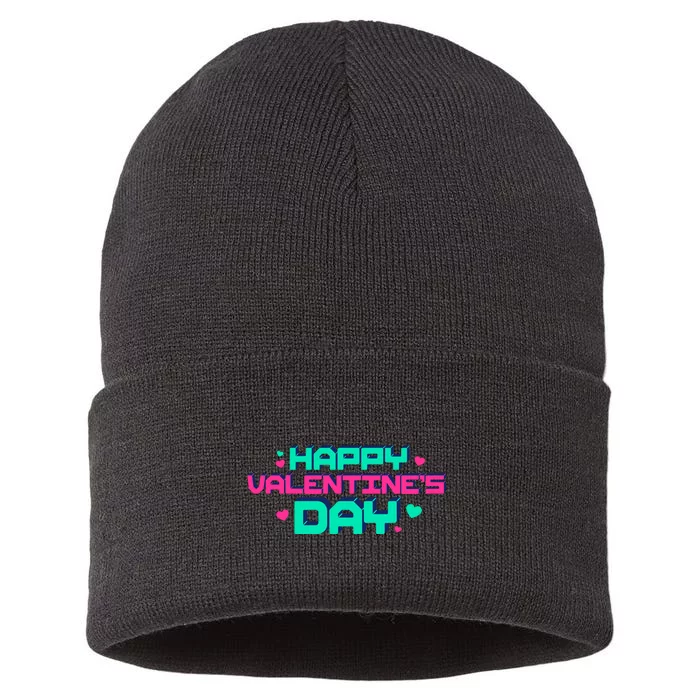 Happy Valentines Day Retro Neon Gift Sustainable Knit Beanie