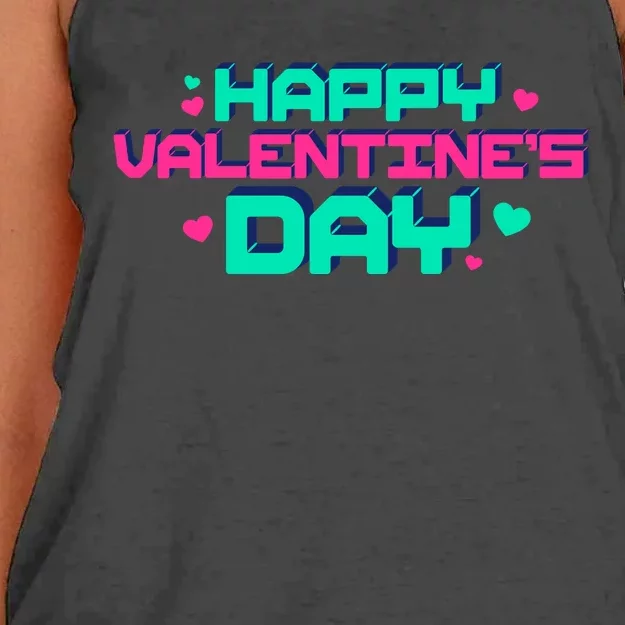 Happy Valentines Day Retro Neon Gift Women's Knotted Racerback Tank