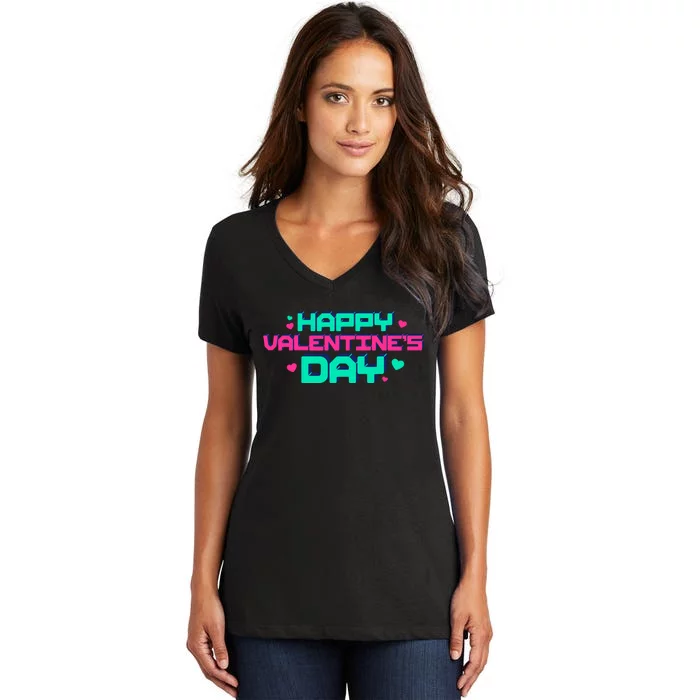 Happy Valentines Day Retro Neon Gift Women's V-Neck T-Shirt