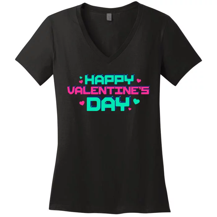 Happy Valentines Day Retro Neon Gift Women's V-Neck T-Shirt