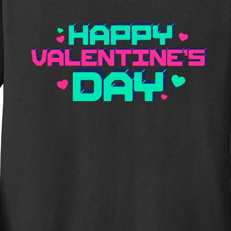 Happy Valentines Day Retro Neon Gift Kids Long Sleeve Shirt