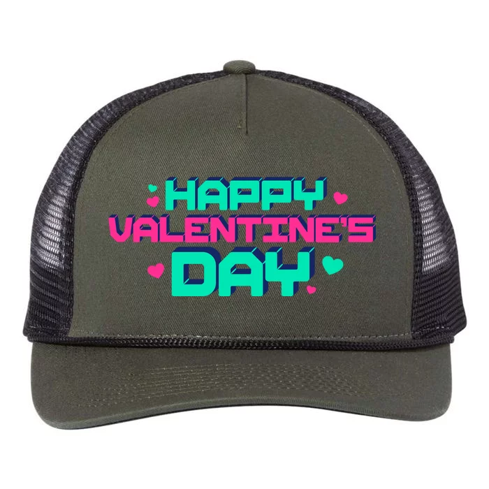 Happy Valentines Day Retro Neon Gift Retro Rope Trucker Hat Cap