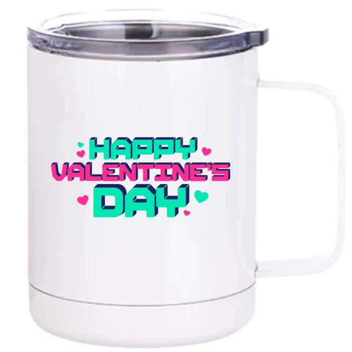 Happy Valentines Day Retro Neon Gift Front & Back 12oz Stainless Steel Tumbler Cup