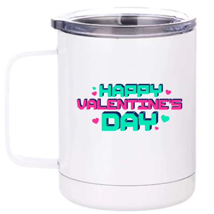 Happy Valentines Day Retro Neon Gift Front & Back 12oz Stainless Steel Tumbler Cup