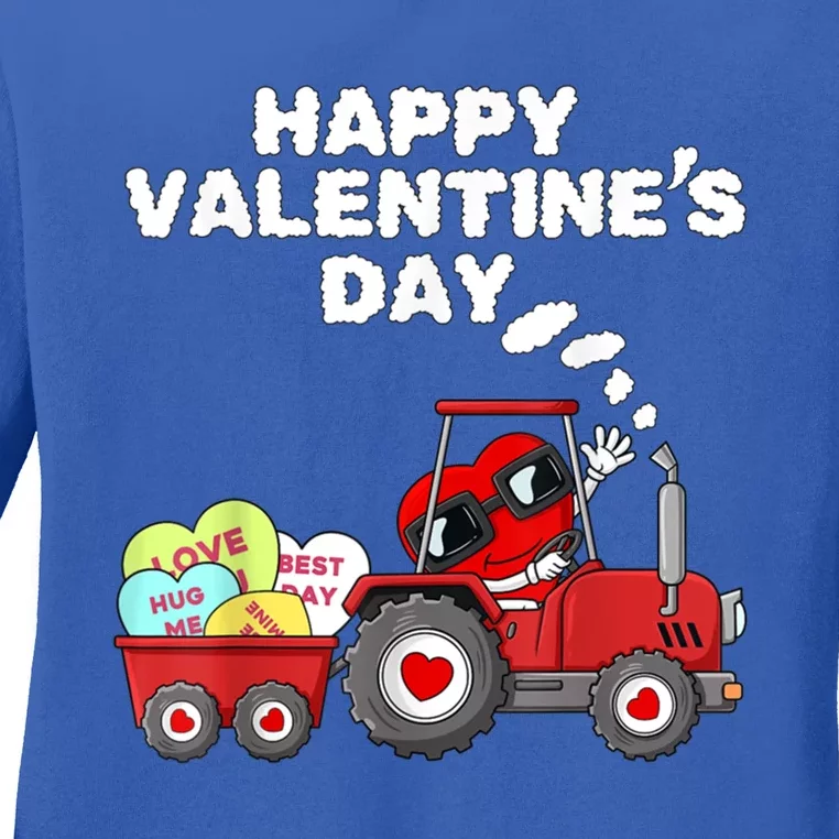 Happy Valentines Day Heart In Tractor Funny Great Gift Ladies Long Sleeve Shirt