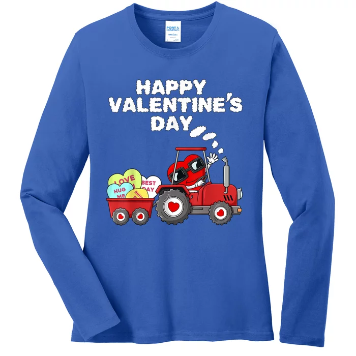 Happy Valentines Day Heart In Tractor Funny Great Gift Ladies Long Sleeve Shirt