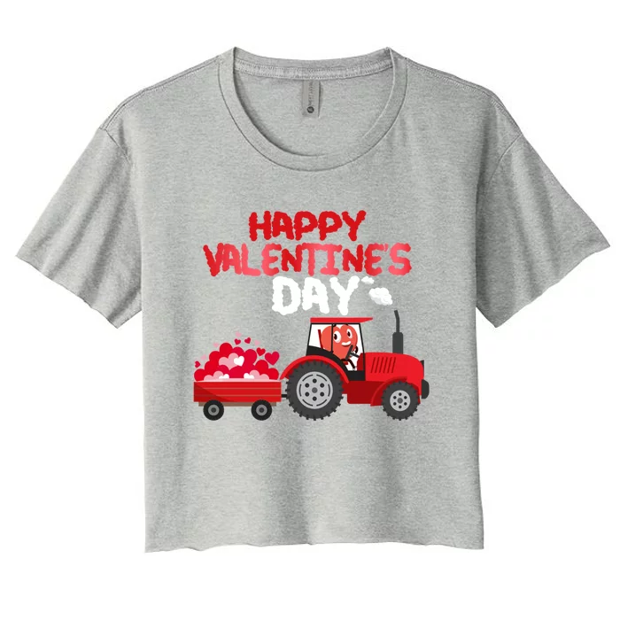 Happy Valentines Day Heart In Tractor Funny Gift Women's Crop Top Tee