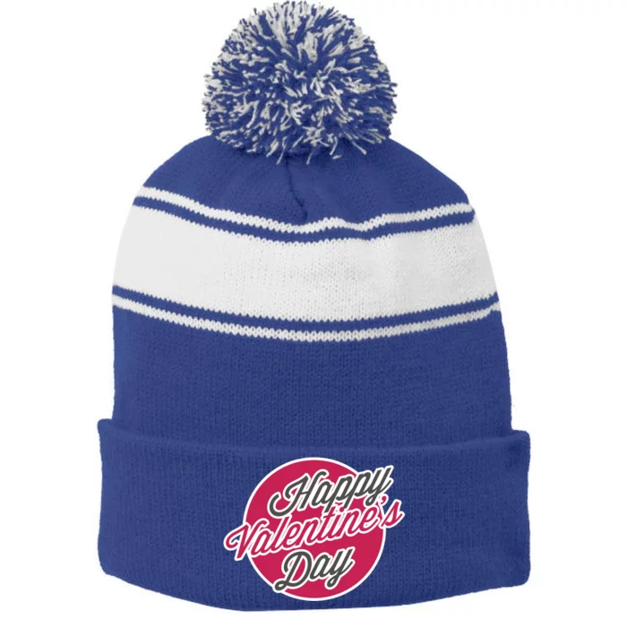 Happy Valentines Day Funny Gift Stripe Pom Pom Beanie