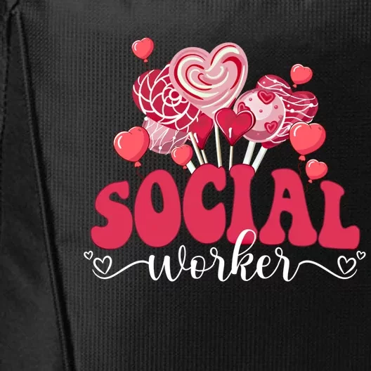 Happy Valentines Day Heart Lollipop Funny Social Worker Gift City Backpack