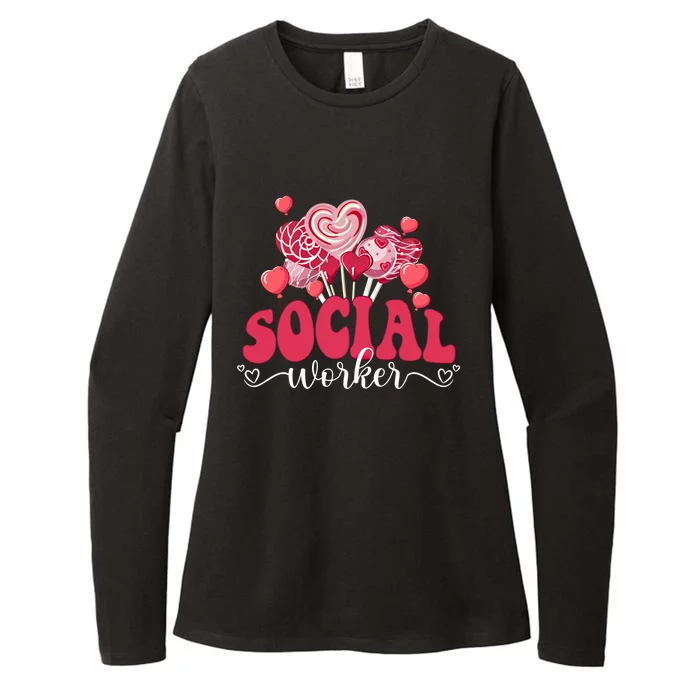 Happy Valentines Day Heart Lollipop Funny Social Worker Gift Womens CVC Long Sleeve Shirt