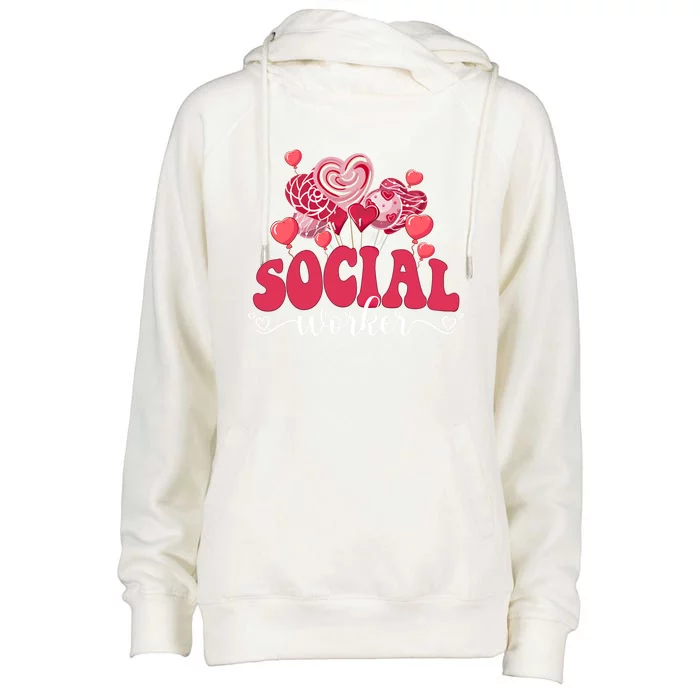 Happy Valentines Day Heart Lollipop Funny Social Worker Gift Womens Funnel Neck Pullover Hood