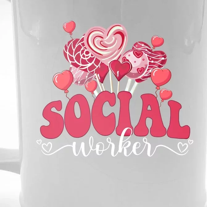 Happy Valentines Day Heart Lollipop Funny Social Worker Gift Front & Back Beer Stein