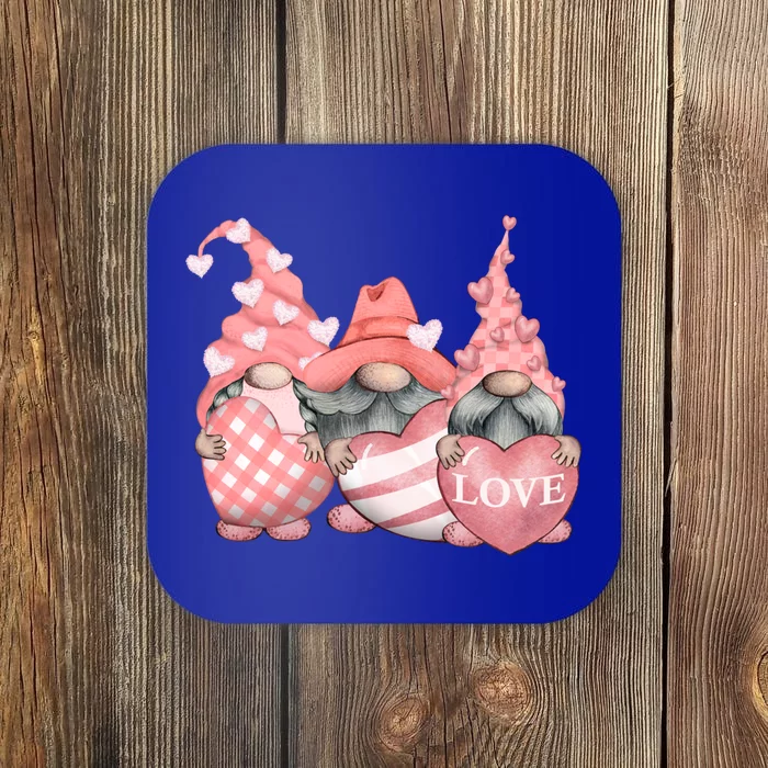 Happy Valentines Day Tomte Three Pink Hearts Garden Gnomes Gift Coaster