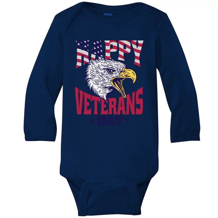 Happy Veterans Day Eagle Baby Long Sleeve Bodysuit