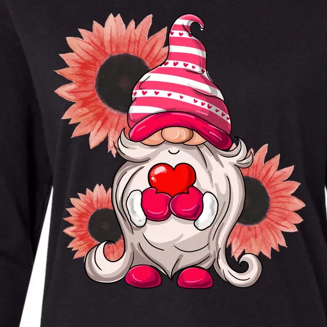 Happy Valentine's Day Gnome Sunflower Womens Cotton Relaxed Long Sleeve T-Shirt