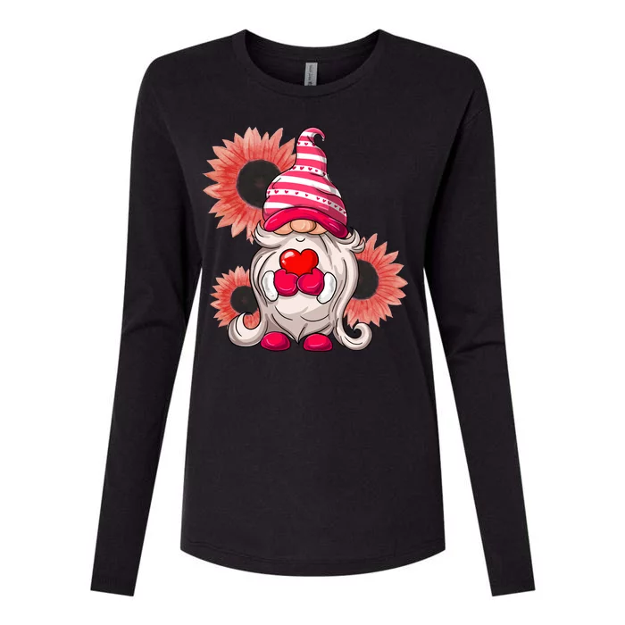 Happy Valentine's Day Gnome Sunflower Womens Cotton Relaxed Long Sleeve T-Shirt