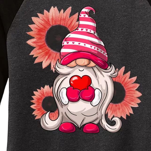 Happy Valentine's Day Gnome Sunflower Women's Tri-Blend 3/4-Sleeve Raglan Shirt