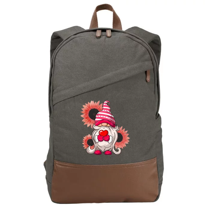 Happy Valentine's Day Gnome Sunflower Cotton Canvas Backpack