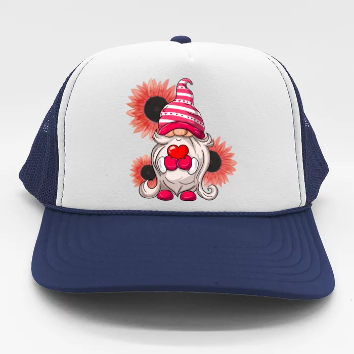 Happy Valentine's Day Gnome Sunflower Trucker Hat