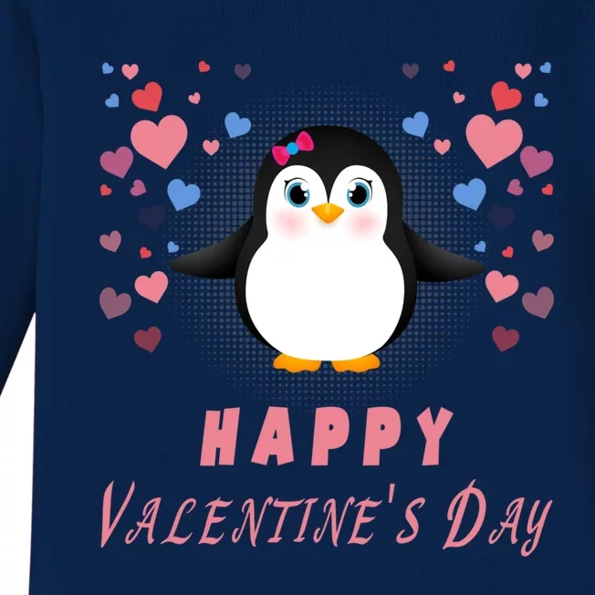 Happy Valentine's Day Cute Penguin Lovers Gift Baby Long Sleeve Bodysuit