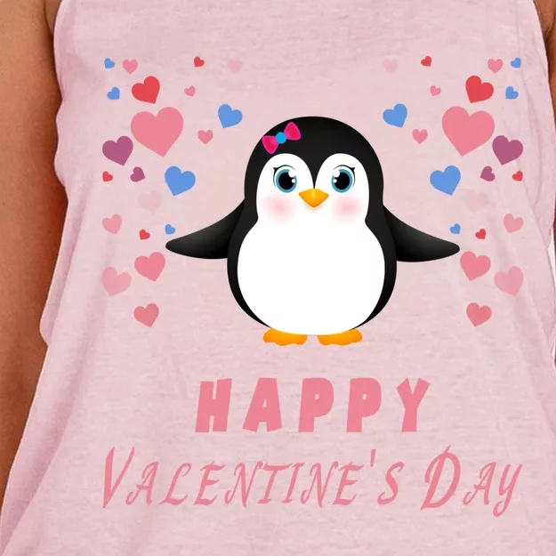 Happy Valentine's Day Cute Penguin Lovers Gift Women's Knotted Racerback Tank