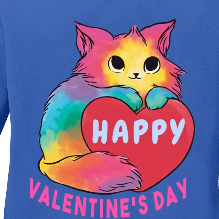 Happy Valentine's Day Love Cat Funny Gift Ladies Long Sleeve Shirt