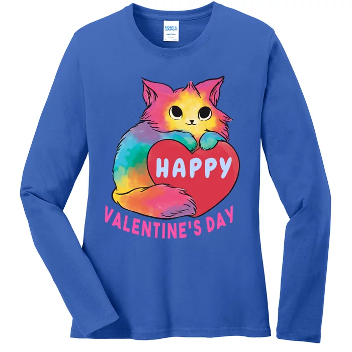 Happy Valentine's Day Love Cat Funny Gift Ladies Long Sleeve Shirt