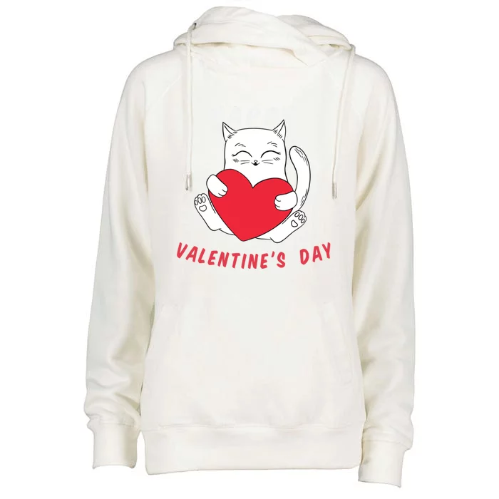 Happy Valentine's Day Love Cat Heart Gift Womens Funnel Neck Pullover Hood