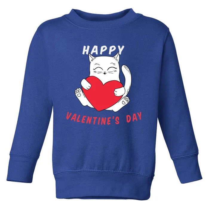 Happy Valentine's Day Love Cat Heart Gift Toddler Sweatshirt