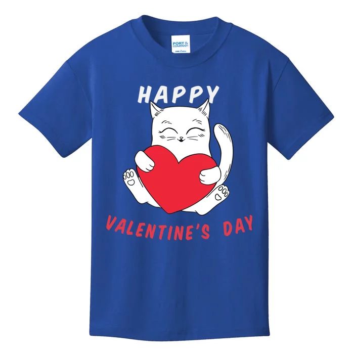 Happy Valentine's Day Love Cat Heart Gift Kids T-Shirt