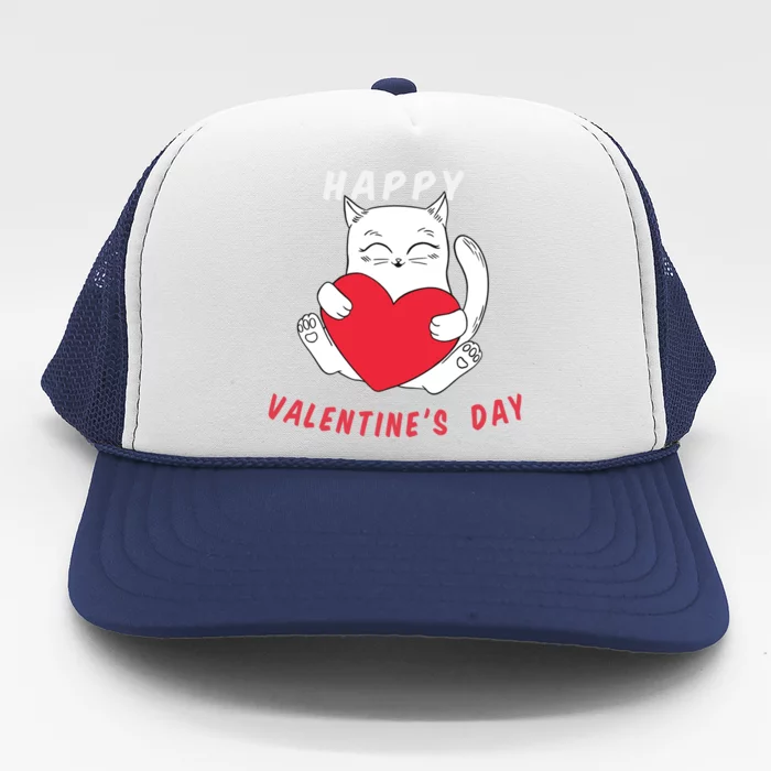 Happy Valentine's Day Love Cat Heart Gift Trucker Hat