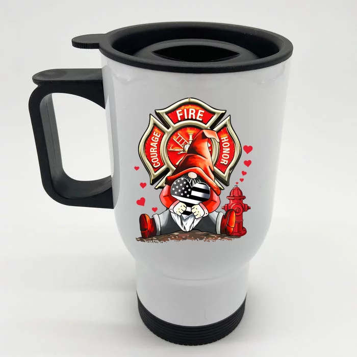 Happy Valentines Firefighter Gnome I Love My Firefighter Gift Front & Back Stainless Steel Travel Mug