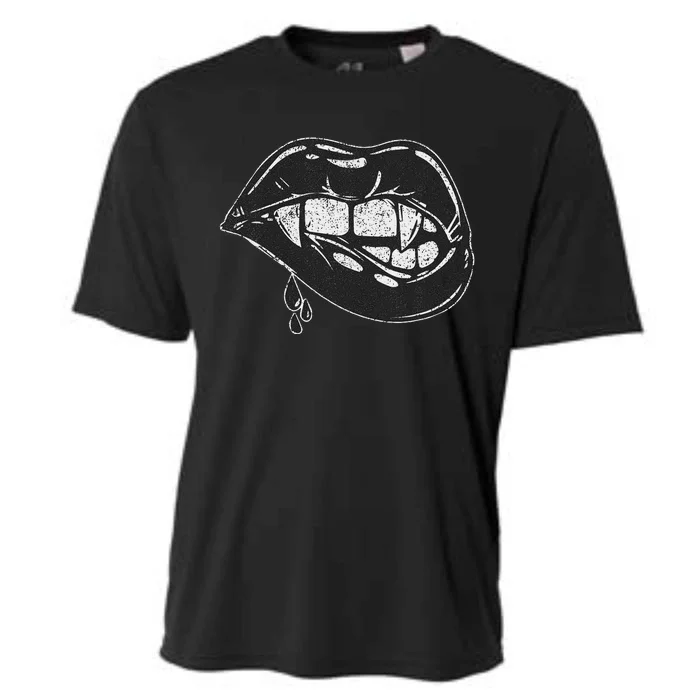 Halloween Vampire Fangs Female Lips Blood Cooling Performance Crew T-Shirt