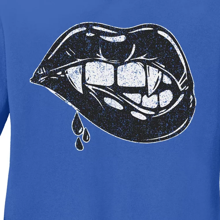 Halloween Vampire Fangs Female Lips Blood Ladies Long Sleeve Shirt