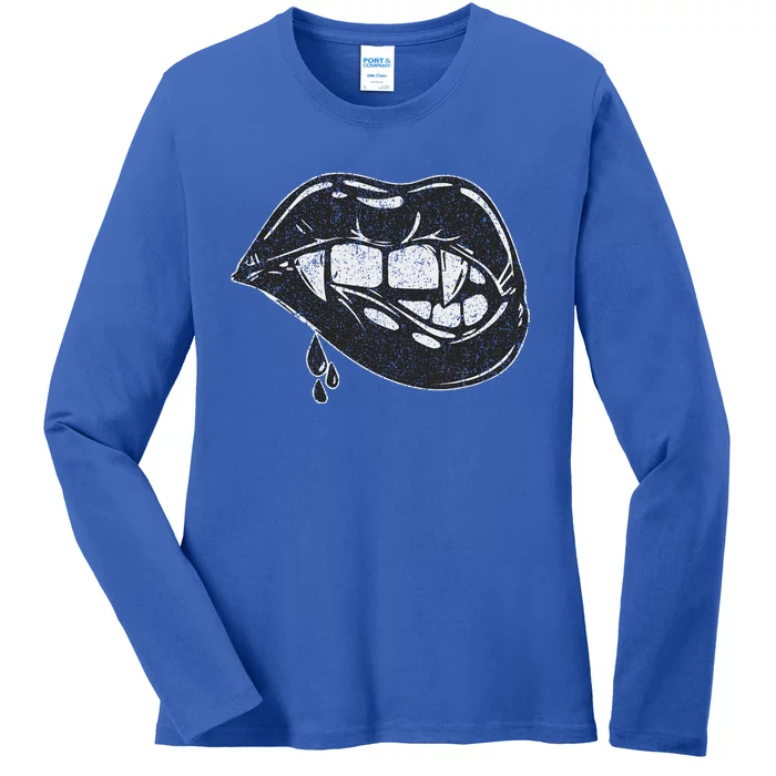 Halloween Vampire Fangs Female Lips Blood Ladies Long Sleeve Shirt