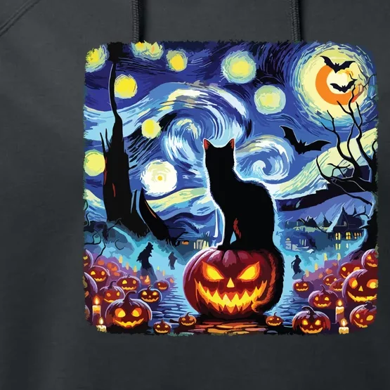 Halloween Van Gogh Starry Night Black Cat Pumpkins Bats Performance Fleece Hoodie